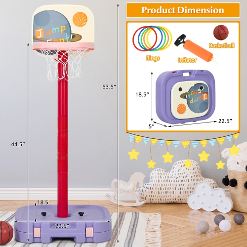 Gymax Portable 2 in 1 Kids Basketball Hoop Stand w/ Ring Toss & Storage Box