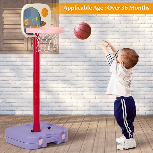 Gymax Portable 2 in 1 Kids Basketball Hoop Stand w/ Ring Toss & Storage Box
