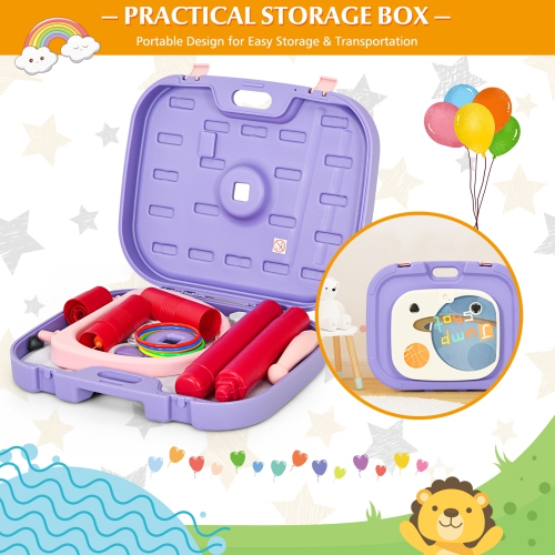 Gymax Portable 2 in 1 Kids Basketball Hoop Stand w/ Ring Toss & Storage Box