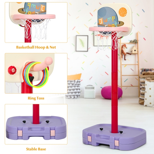 Gymax Portable 2 in 1 Kids Basketball Hoop Stand w/ Ring Toss & Storage Box