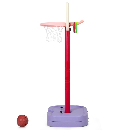 Gymax Portable 2 in 1 Kids Basketball Hoop Stand w/ Ring Toss & Storage Box