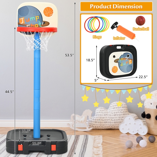 Gymax Portable 2 in 1 Kids Basketball Hoop Stand w/ Ring Toss & Storage Box