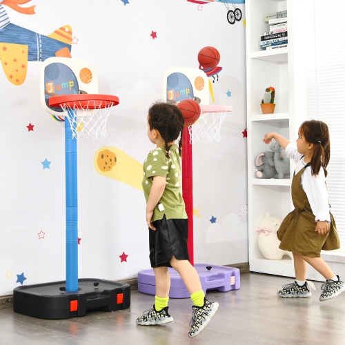 Gymax Portable 2 in 1 Kids Basketball Hoop Stand w/ Ring Toss & Storage Box