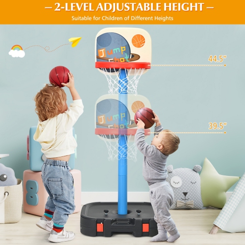 Gymax Portable 2 in 1 Kids Basketball Hoop Stand w/ Ring Toss & Storage Box