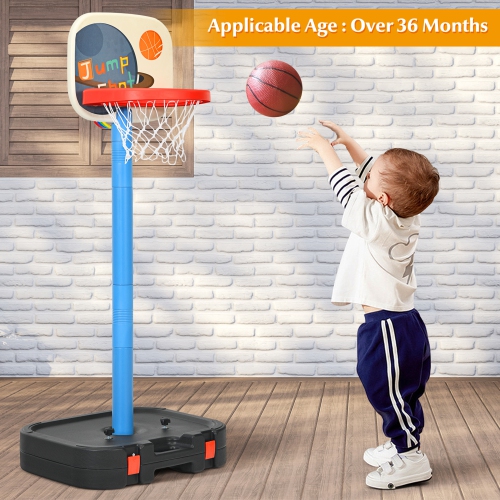 Gymax Portable 2 in 1 Kids Basketball Hoop Stand w/ Ring Toss & Storage Box