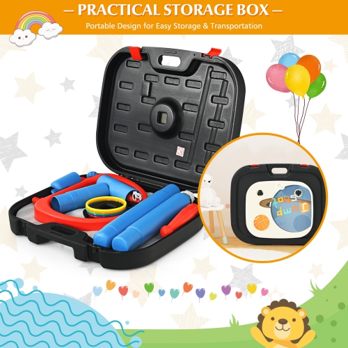 Gymax Portable 2 in 1 Kids Basketball Hoop Stand w/ Ring Toss & Storage Box