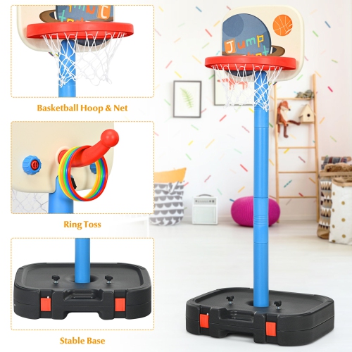 Gymax Portable 2 in 1 Kids Basketball Hoop Stand w/ Ring Toss & Storage Box