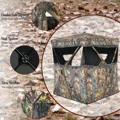 Gymax 3 Person Portable Hunting Blind Surround View Pop-Up Tent w/ Slide Mesh Window
