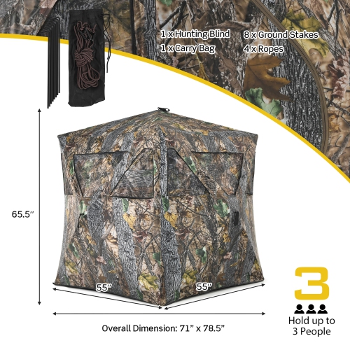 Gymax 3 Person Portable Hunting Blind Pop-Up Ground Blind w/Tie-downs & Carrying Bag