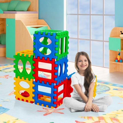 Gymax 32 Pieces Big Waffle Block Set Kids Educational Stacking Building Toy