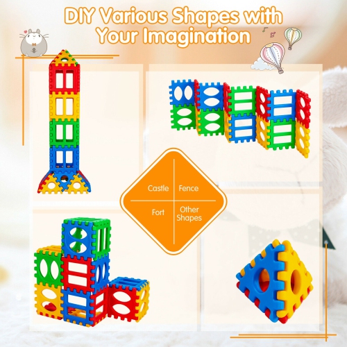Gymax 32 Pieces Big Waffle Block Set Kids Educational Stacking Building Toy
