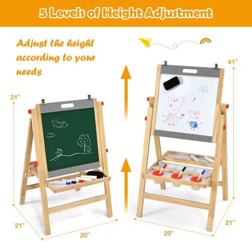 Gymax Kids Art Easel w/ Whiteboard & Paper Roll Double Sided Chalkboard