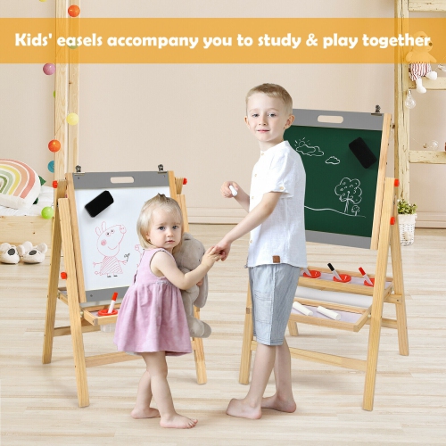 Gymax Kids Art Easel w/ Whiteboard & Paper Roll Double Sided Chalkboard