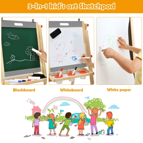 Gymax Kids Art Easel w/ Whiteboard & Paper Roll Double Sided Chalkboard