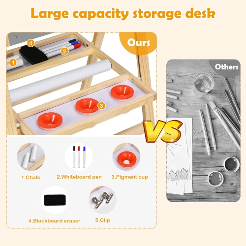 Gymax Kids Art Easel w/ Whiteboard & Paper Roll Double Sided Chalkboard