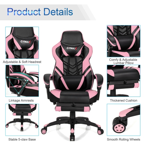 Gymax Office Computer Desk Chair Gaming Chair Adjustable Swivel w/Footrest