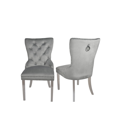 QEENSONS  Light Velvet Munich Dining Chair (Set Of 2) With Chrome Legs… In Grey