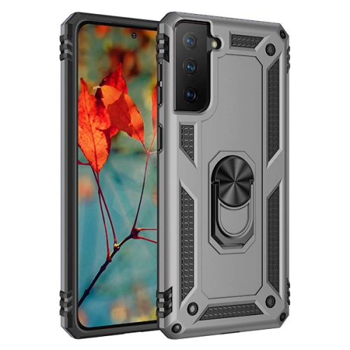 【CSmart】 Anti-Drop Hybrid Magnetic Hard Armor Case with Ring Holder for Samsung Galaxy S21 FE 5G, Grey