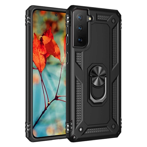 【CSmart】 Anti-Drop Hybrid Magnetic Hard Armor Case with Ring Holder for Samsung Galaxy S21 FE 5G, Black