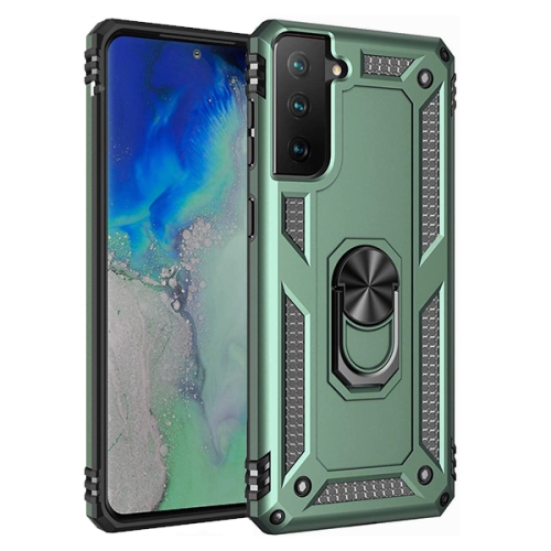 【CSmart】 Anti-Drop Hybrid Magnetic Hard Armor Case with Ring Holder for Samsung Galaxy S21 FE 5G, Midnight Green