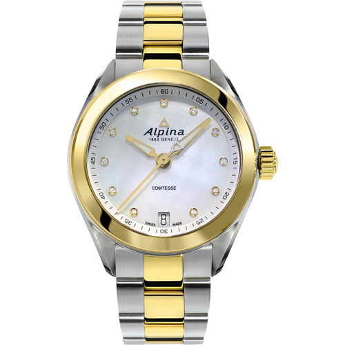 Alpina Comtesse Sport Quartz 34mm Women's Dress Watch - Two-Tone/White