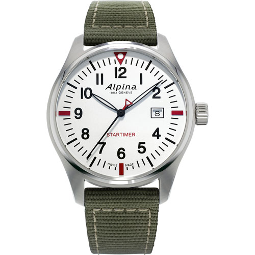 Alpina Startimer Pilot Quartz 42mm Men's Casual Watch - Green/White/Silver-Tone