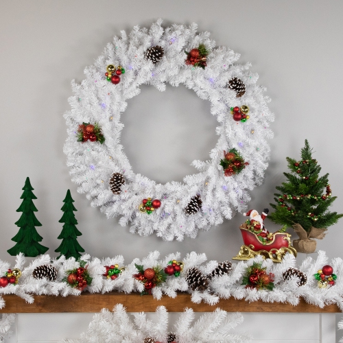 Pre-Lit White Pine Battery Operated Christmas Wreath - 36" - Multicolor LED Lights