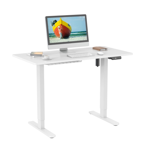 SHOPPINGALL  Single Motor Height Adjustable Electric Sit to Standing Desk With Splice 48 X 24 Inch Tabletop Board, 3 Memory Preset Button Controller - Sa-Ghed121D-2P (White-White)