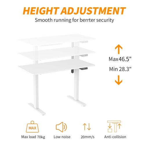 SHOPPINGALL Single Motor Height Adjustable Electric Sit to Standing Desk with Splice 48 x 24 Inch Tabletop Board, 3 Memory Preset Button Controller -