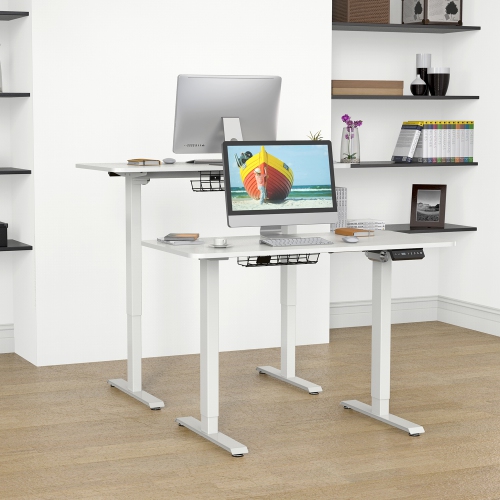 SHOPPINGALL Single Motor Height Adjustable Electric Sit to Standing Desk with Splice 48 x 24 Inch Tabletop Board, 3 Memory Preset Button Controller -
