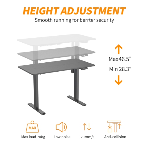 SHOPPINGALL Single Motor Height Adjustable Electric Sit to Standing Desk with Splice 48 x 24 Inch Tabletop Board, 3 Memory Preset Button Controller -