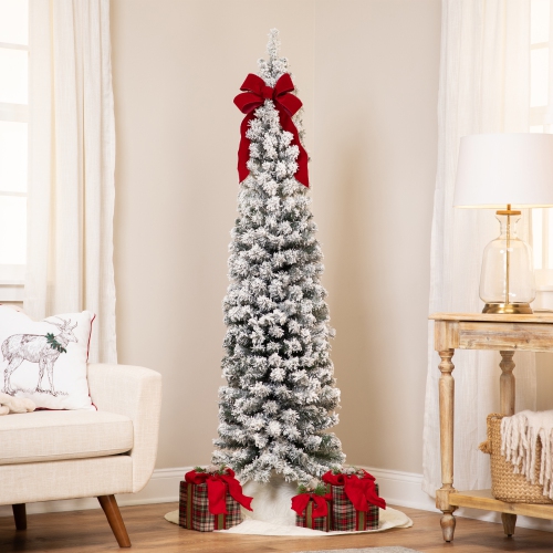NORTHLIGHT  Pencil Flocked Pine Artificial Christmas Tree - 6' - Unlit