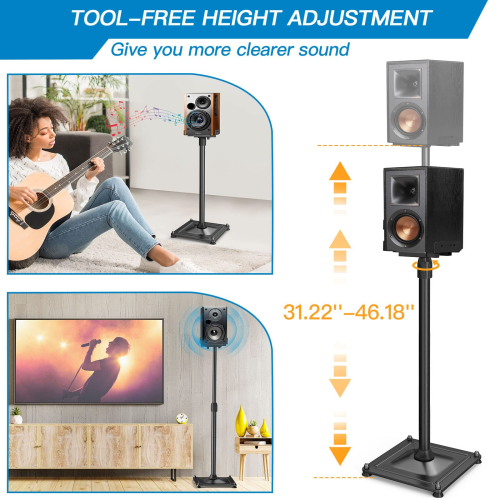 PERLESMITH Hight Adjustable Universal Speaker Stands for Satellite & Small Bookshelf Speakers