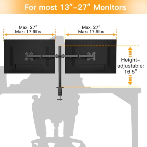 HUANUO Dual Arm Articulating Clamping Monitor Desk Mount 13 to 27"