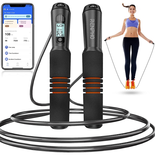RENPHO Smart Jump Rope, Fitness Skipping Rope with APP Data Analysis, Workout Jump Ropes for Home Gym, Crossfit, Jumping Rope Counter for Exercise fo