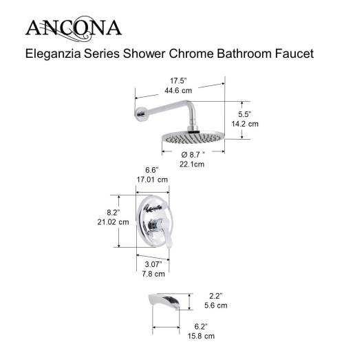 Ancona Eleganzia Series Shower Faucet in Chrome