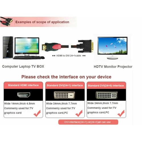 ISTAR HDMI to DVI Cable Bi-Directional Nylon Braid Support 1080P Full DVI-D Male to HDMI Male High Speed Adapter Cable Gold Plated for PS4, PS3 HDMI
