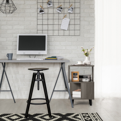 Gymax 2 PCS Nightstand Set Modern Side End Table Storage Shelf Grey