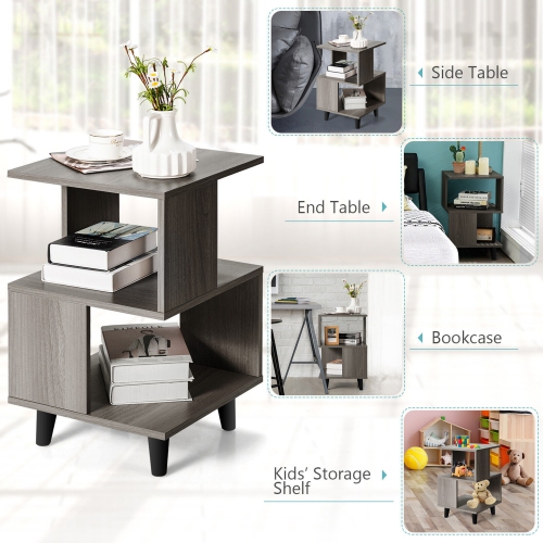 Gymax 2 PCS Nightstand Set Modern Side End Table Storage Shelf Grey