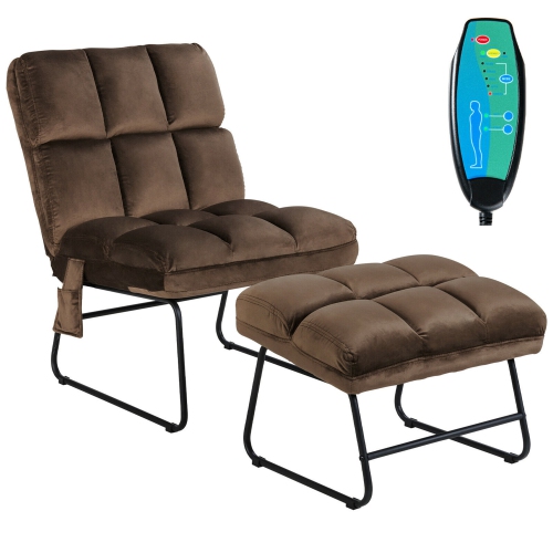 GYMAX  Massage Chair Velvet Accent Sofa Chair W/ Ottoman & Remote Control In Brown