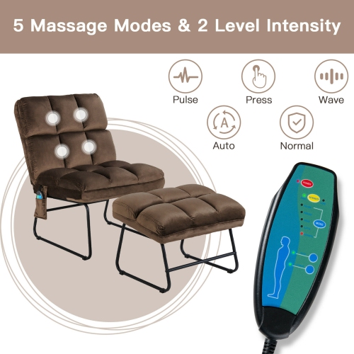 Gymax Massage Chair Velvet Accent Sofa Chair w/ Ottoman & Remote Control Brown