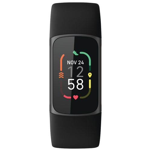 Moniteur d'activité Charge 5 de Fitbit avec GPS, fréquence cardiaque, sommeil et 6 mois Premium-Noir