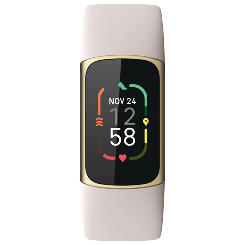 Moniteur activité Charge 5 de Fitbit avec GPS, fréquence cardiaque, sommeil et 6 mois Premium-Blanc