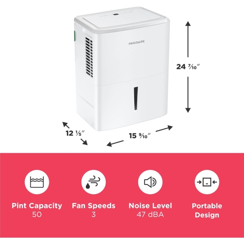 Frigidaire FFAP5033W1 Portable High Humidity 50 Pint Capacity Dehumidifier with Built In Pump