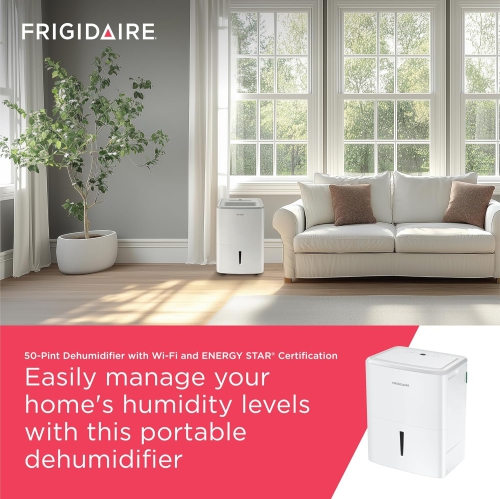 Frigidaire FFAP5033W1 Portable High Humidity 50 Pint Capacity Dehumidifier with Built In Pump