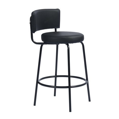 FurnitureR 2Pcs/Set Counter Height Stools Low Back Stools Soft Faux Leather Round Seat for Home Bar,Kitchen,Black