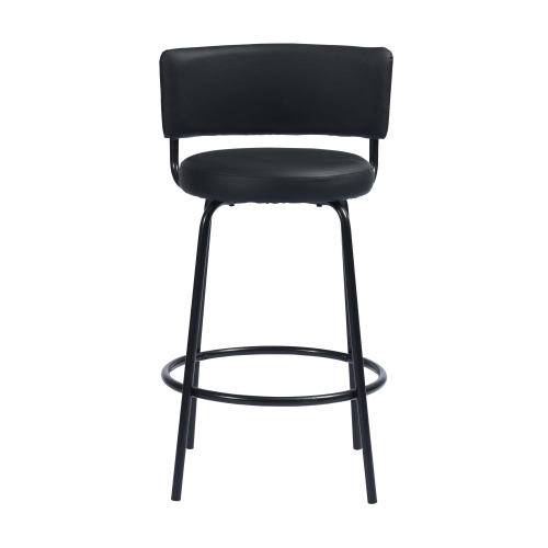FurnitureR 2Pcs/Set Counter Height Stools Low Back Stools Soft Faux Leather Round Seat for Home Bar,Kitchen,Black