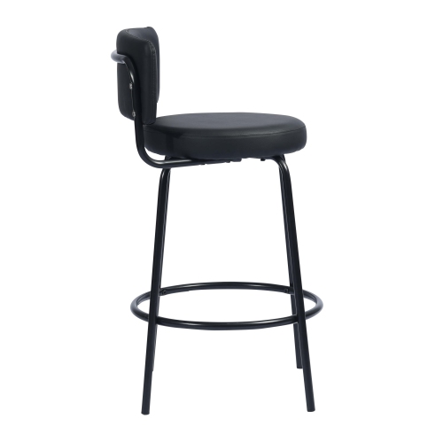 FurnitureR 2Pcs/Set Counter Height Stools Low Back Stools Soft Faux Leather Round Seat for Home Bar,Kitchen,Black
