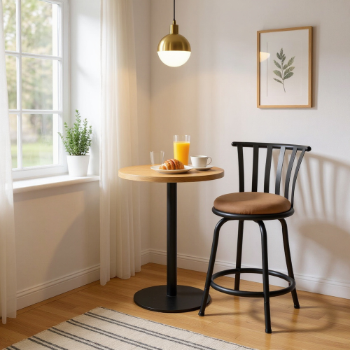 HOMY CASA 2Pcs/Set Counter Height Stools Low Back Stools Soft Faux Leather Round Seat for Home Bar,Kitchen,Brown