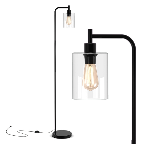 Costway Industrial Floor Lamp with Hanging Glass Lampshade and Foot Switch Modern